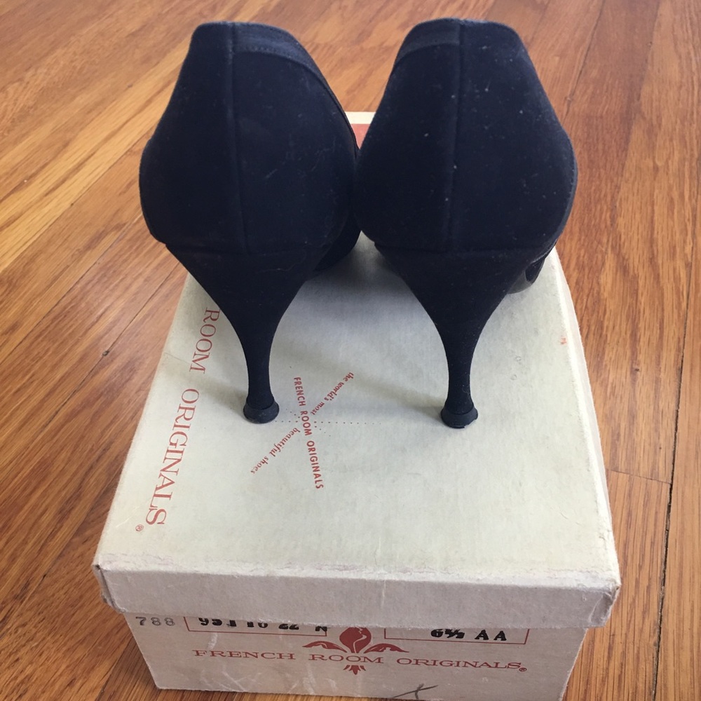 Vintage 1950s Black Suede French Room Heels View 3